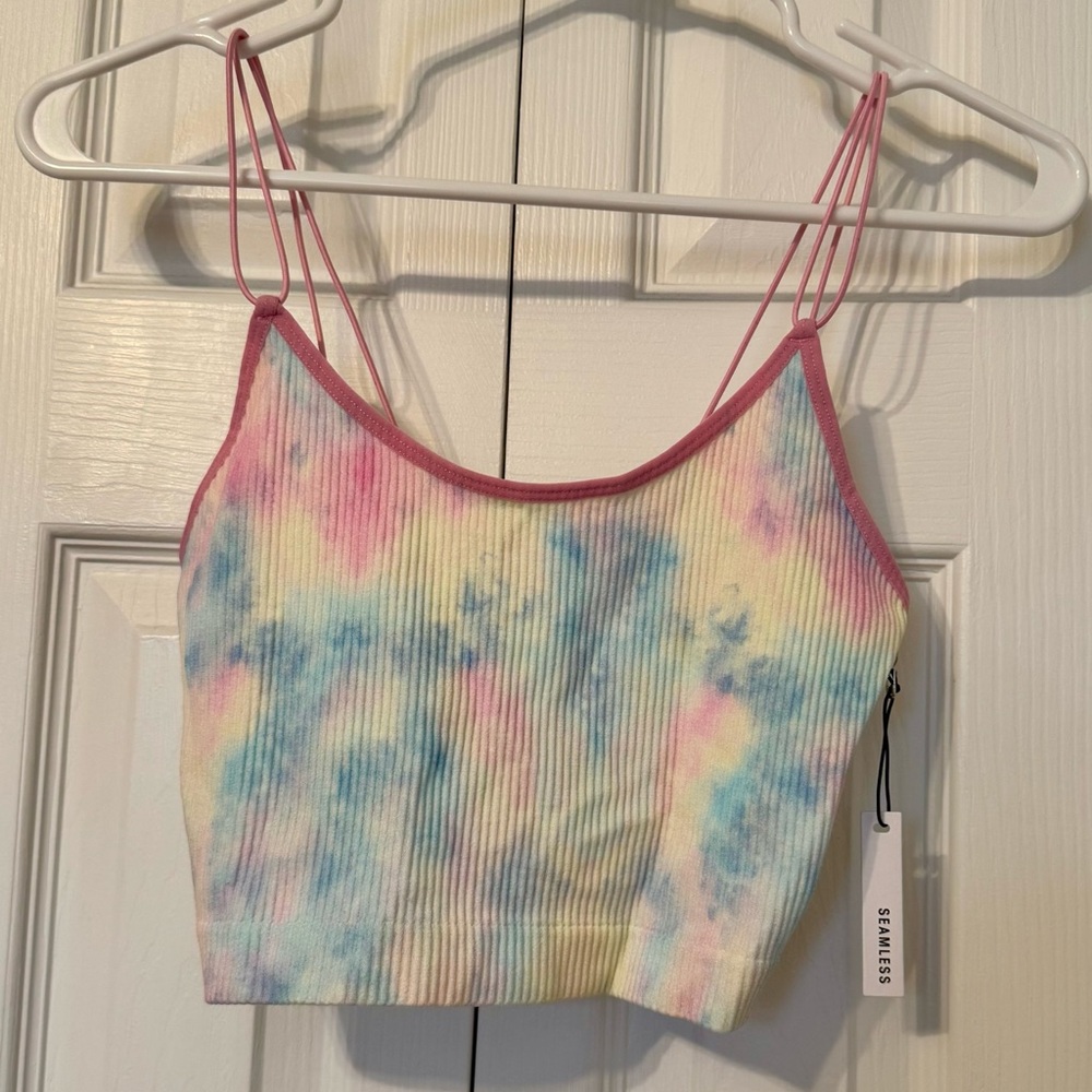 Forever 21 Pink and Blue Ribbed Crop Camisole NWT M